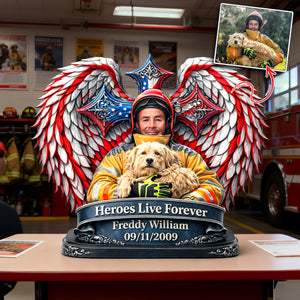 Heroes Live Forever Acrylic Plaque - Personalized Memorial Gift For Firefighter 01HULU300126 - Shaped Plaques - GoDuckee