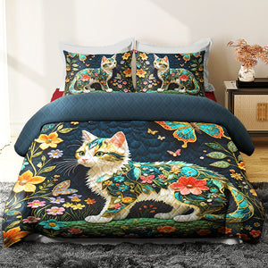 Gifts For Cat Lovers Quilt Bed Set 04huqn170125 Cat Butterfly Flower - Blanket - GoDuckee