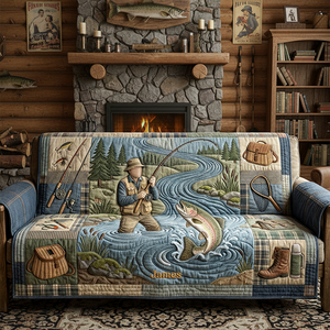 Hooked On Fishing Quilted Sofa Cover - Personalized Gifts For Fishing Lovers 03PATA260126 - Sofa Cover - GoDuckee