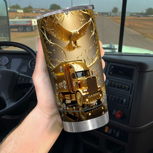 Golden Semi Truck Tumbler - Personalized Gifts For Truckers 07TGLU221025 - Tumbler Cup - GoDuckee