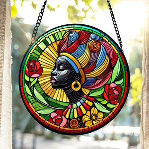 Black Roots Pride Round Stained Glass Suncatcher Ornament 02qhtn030125 Black History Month Decor - Ornament - GoDuckee