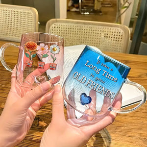 Flowers Old Friend Heart Glass Mug Personalized Gifts For Friends 04TGDT130625 - 3D Heart Glass Mug - GoDuckee