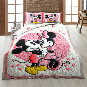 Gifts For Couple Quilt Bed Set, Cute Cartoon Couple, Soft Pink & White Bedding Set 03qhqn230125 - Blanket - GoDuckee