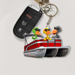 Pontoon Duck, Personalized Duck Keychain, Pontoon Boat Keychain - Keychains - GoDuckee