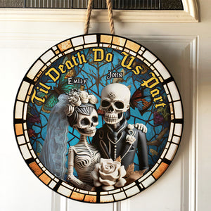 Til Death Do Us Part, Couple Gift, Personalized Wooden Sign, Skull Couple Wood Sign, Halloween Gift - Wood Sign - GoDuckee