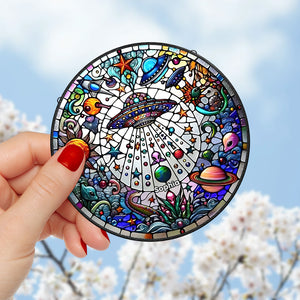Personalized Aliens UFO Stained Glass Ornament 18acqn240824 - Ornament - GoDuckee