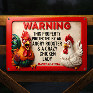 Funny Angry Rooster & Chicken Lady Metal Sign Personalized Gifts 05NADT261125 - Metal Signs - GoDuckee