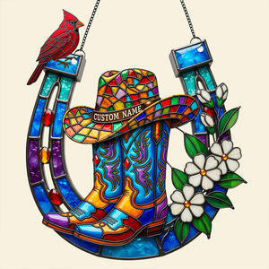 Cowboy Boots & Horseshoe Suncatcher Ornament Personalized Gifts For Horse Lovers 06OHDT191225 - Ornament - GoDuckee