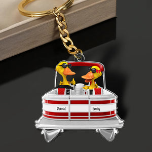 Personalized Gift For Pontoon Lover Keychain, Happy Ducks On Pontoon Trip 02qhqn181224 - Keychains - GoDuckee