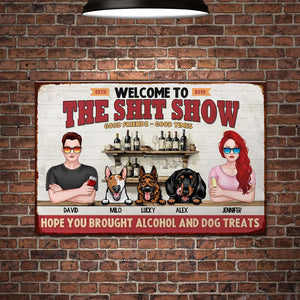 Gift For Couple, Personalized Metal Sign, Couple With Dog Metal Sign - Metal Wall Art - GoDuckee