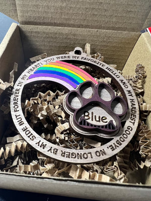Personalized Rainbow Bridge Pet Memorial Wood Ornament - My Favorite Hello And Hardest Goodbye - Ornament - GoDuckee