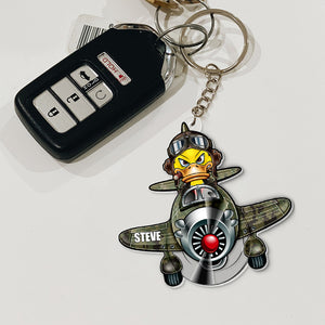 Gift For Fighter PIlot, Personalized Keychain, MIlitary Duck Keychain - Keychains - GoDuckee