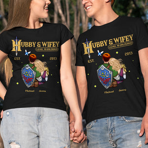Hubby And Wifey, Gift For Couple, Personalized Shirt, Game Lover Couple Hugging Shirt, Anniversary Gift 06QHHN180723HH - Shirts - GoDuckee