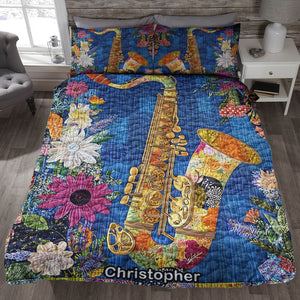 Floral Harmony Saxophone, Personalized Gifts For Saxophone Lovers Quilt Bed Set 03QNQN311224 - Blanket - GoDuckee