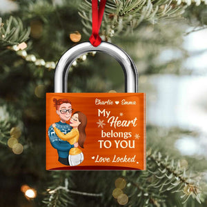 My Heart Belongs To You, Couple Gift, Personalized Acrylic Ornament, Locked Couple Ornament, Christmas Gift - Ornament - GoDuckee
