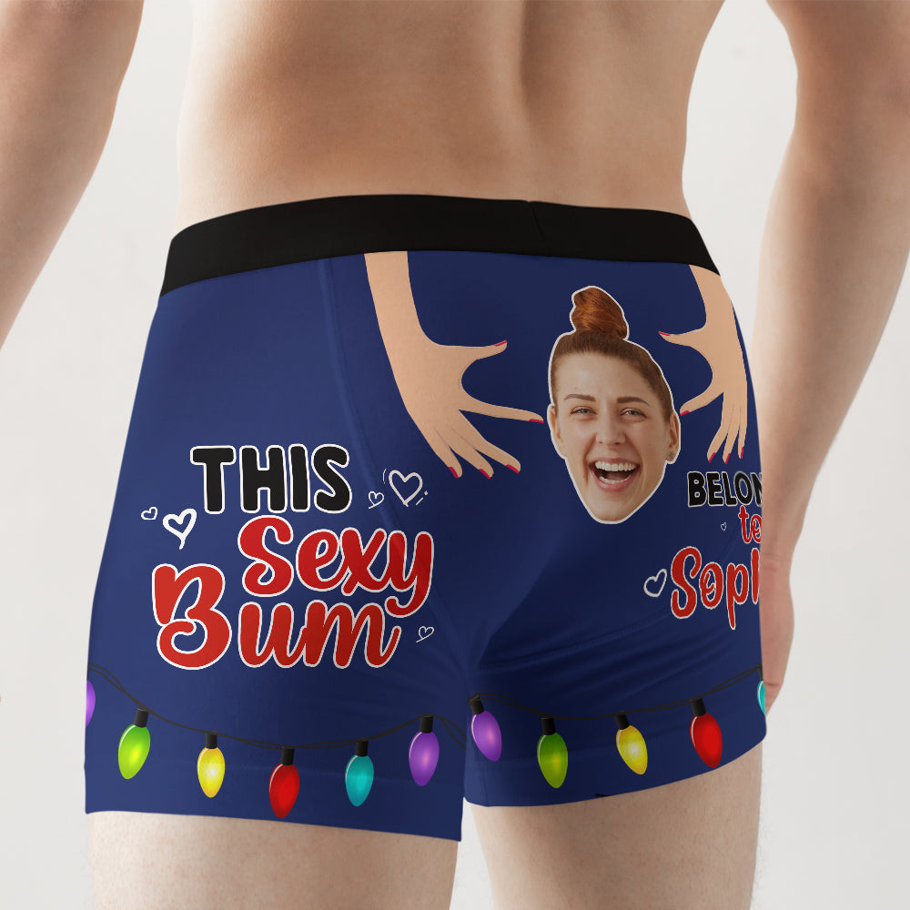 This Sexy Bum Belong To, Funny Custom Face Men Boxer Briefs, Naughty Gift For Him - Boxer Briefs - GoDuckee