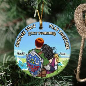 Couples That Play Together Stay Together, Couple Gift, Personalized Ceramic Ornament, Gamer Couple Ornament, Christmas Gift 05HUHN120923HH - Ornament - GoDuckee