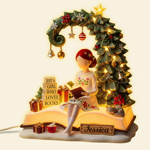 Book Girl Custom Shape Acrylic Christmas Light Box - Personalized Gifts For Book Lovers 01pgta041125 - Light Box - GoDuckee