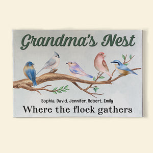 Grandma's Nest, Where The Flock Gathers, Personalized Canvas Print, Grandma's Cute Litter Birds, Gift For Grandma - Poster & Canvas - GoDuckee