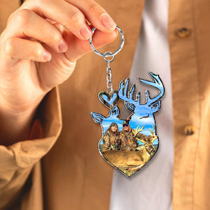 Custom Deer Hunter Couple Photo Personalized Keychain, Gift For Hunting Lover - Keychains - GoDuckee