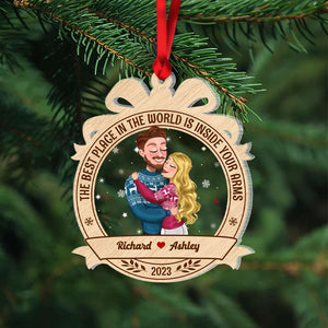 The Best Place In The World Is Inside Your Arms, Couple Gift, Personalized Acrylic Ornament, Couple Hugging Ornament, Christmas Gift - Ornament - GoDuckee