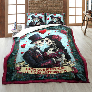 Personalized Gift For Couple Quilt Bedding Set Special Line Skull Couple 03KAMH150125 - Blanket - GoDuckee