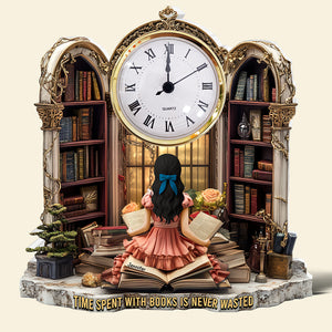 Girl Holding Books Acrylic Desk Clock Plaque Personalized Gifts for Book Lovers 05TGQN230525 - Clock Plaques - GoDuckee