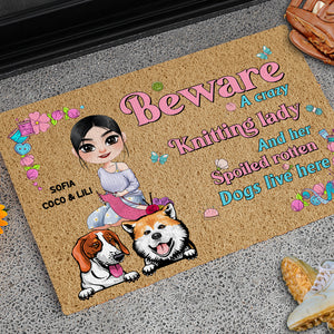 Personalized Gifts For Knitting Lady & Dog Lovers Doormat 02NAMH290724HH - Doormat - GoDuckee