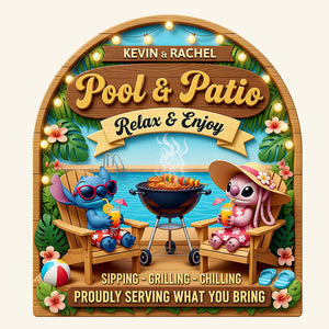 Alien Couple At The Poolside Wood Sign- Personalized Gifts For Couples 03NADT060625 - Wood Sign - GoDuckee