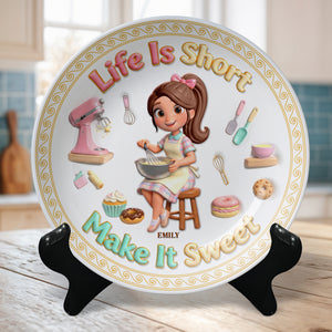 Baking Girl Ceramic Round Plate - Personalized Gifts For Baking Lovers 02pgqn260126 - Ceramic Round Plate - GoDuckee