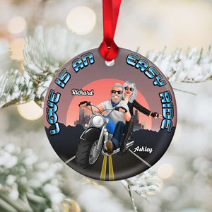 Love Is An Easy Ride, Couple Gift, Personalized Ceramic Ornament, Biker Couple Ornament, Christmas Gif - Ornament - GoDuckee