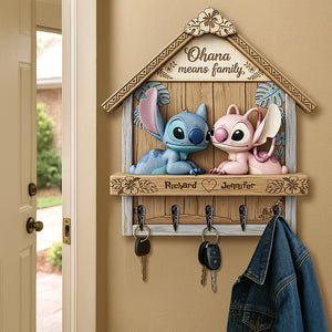 Cartoon Couple Wood Key Hanger - Personalized Gifts For Couple 05ohqn290525 - Wood Sign - GoDuckee