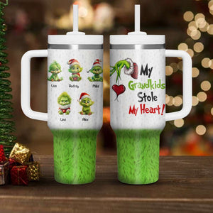 My Kids Stole My Heart, Gift For Family, Personalized 40oz With Handle Tumbler, Green Monster Kids Tumbler, Christmas Gift 06HTHN041023 - Tumbler Cup - GoDuckee