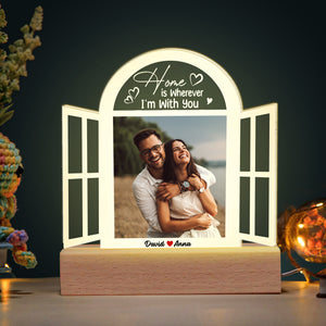 Home Is Wherever I'm With You, Custom Couple Photo 3D Led Light, Gift For Couple, Valentine's Gifts - Led Night Light - GoDuckee