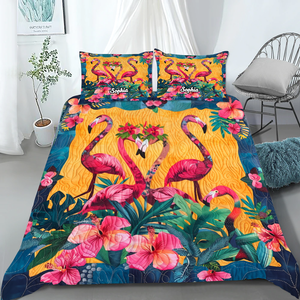 Personalized Gifts For Christmas Flamingo Quilt Bed Set 04HUPU051124 - Blanket - GoDuckee