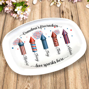 Grandma's Firecracker Love Sparks Here, Personalized Resin Plate, Gifts For Grandma, Memorial Day - Resin Plate - GoDuckee