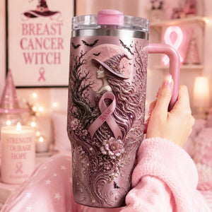 Pink Witches Ribbon Breast Cancer Awareness Colorful 40oz Tumbler With Handle - Personalized Gifts For Cancer Awareness 04palu100826 - Tumbler Cup - GoDuckee