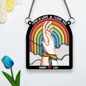 Personalized Gifts For Couple Suncatcher Window Hanging Ornament Love Is Love & I Love You - Ornament - GoDuckee