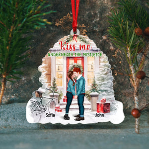 Kiss Me Underneath The Mistletoe, Personalized Kissing Couple Acrylic Ornament, Christmas Gift For Couple - Ornament - GoDuckee