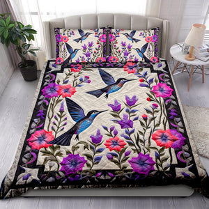 Birds and Flowers Quilt Bed Set 03qnqn301024 - Blanket - GoDuckee