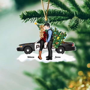 Gift For Police Officer, Couple Gift, Personalized Acrylic Ornament, Police Car Couple Kissing Ornament, Christmas Gift - Ornament - GoDuckee