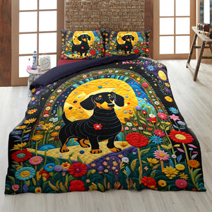 Dachshund Dogs In Floral Garden Quilt Bed Set Gift For Dog Lovers 04HULU200125 - Blanket - GoDuckee