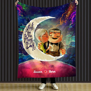 I Love You To The Moon And Back, Couple Gift, Personalized Blanket, Cartoon Balloon Couple Blanket 02QHHN030124-2 - Blanket - GoDuckee