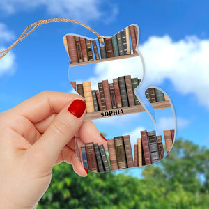 Cat & Books Ornament-Personalized Acrylic Ornament- Gift For Book And Cat Lovers-Christmas Gift - Ornament - GoDuckee