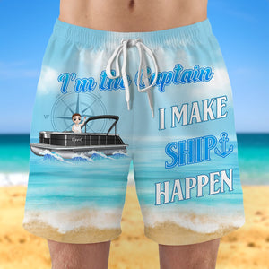 I'm The Captain- I Am The First Mate-Personalized Couple Beach Shorts-Gift For Him/ Gift For Her- Pontoon Couple Beach Shorts - Beach Shorts - GoDuckee