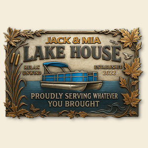 Lake House Metal Sign Personalized Gifts For Pontoon Lover Entrance Sign 02qhtn210525 - Metal Signs - GoDuckee