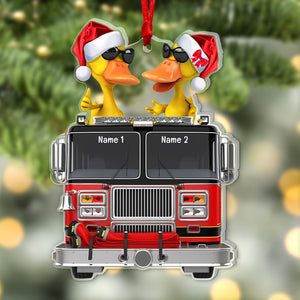 Personalized Fire Truck Duck Ornament- Gift For Firefighter- Christmas Ornament - Ornament - GoDuckee
