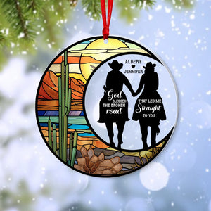 God Blessed the Broken Road That Led Me Straight To You-Personalized Suncatcher Ornament - Acrylic Custom Shape Ornament - Gift For Him/ Gift For Her-Christmas Gift- Horse Couple Ornament - Ornament - GoDuckee