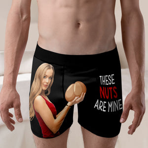 These Nuts Are Mine-Custom Photo Men Boxer Briefs- Gift For Husband- Funny Couple Boxer - Boxer Briefs - GoDuckee