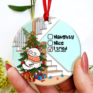 Cat-Personalized Ceramic Circle Ornament-Gift For Cat Lover- Cat Ornament - Ornament - GoDuckee